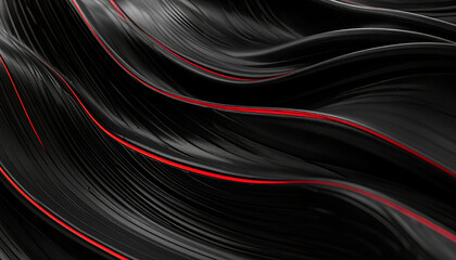 Abstract black flowing lines with red accents, modern digital art background