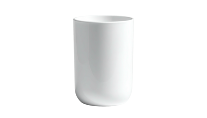 White, smooth ceramic cylindrical cup against a black backdrop