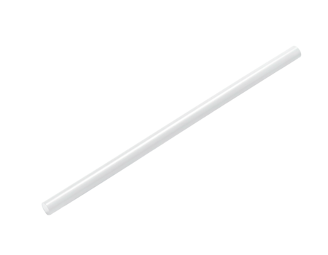 Angled, white, hollow, cylindrical stick on dark background