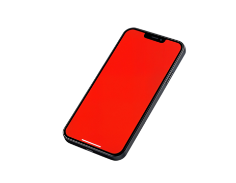 Smartphone Mockup with Red Screen on Transparent Background