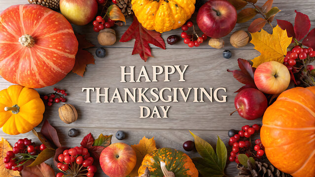 autumn leaves and pumpkins thanks giving day text 