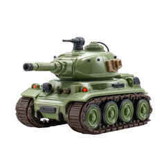 Olive-green tank toy with treads on black background