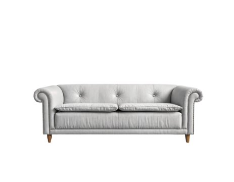Elegant White Tufted Sofa with Wooden Legs