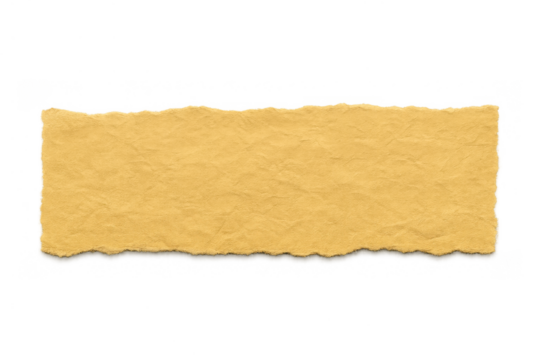 Blank yellow torn paper strip on a transparent background, offering copy space for messages or announcements