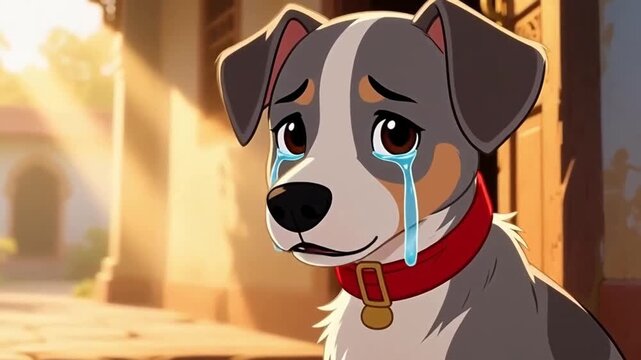Sad Cartoon Dog Crying in Warm Sunlight