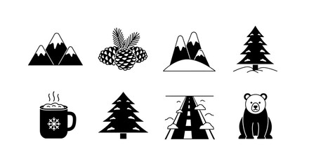 Winter Holiday Icons Nature, Scenery, and Cozy Elements