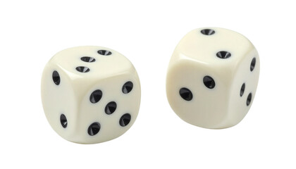 Set of Two White Dice with Black Pips isolated on transparent background