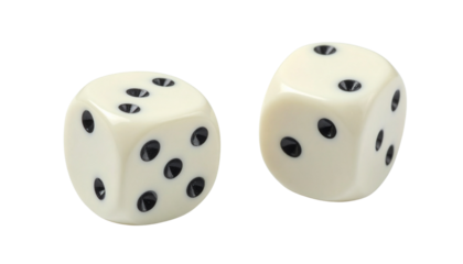 Set of Two White Dice with Black Pips isolated on transparent background