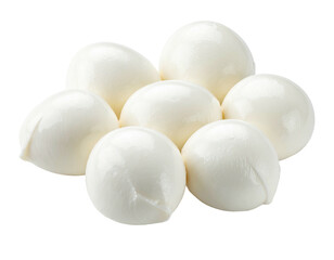 Pile of seven glistening white fresh mozzarella balls