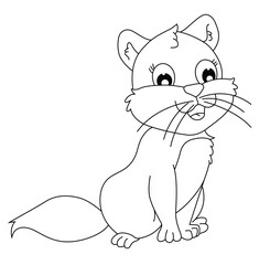 Cute cartoon hand drawn vector smiley cat outline.