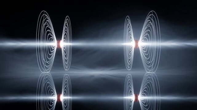 Dynamic visualization of electromagnetic fields interacting, creating a mesmerizing display of scientific data, perfect for presentations or educational materials, capturing the power of physics