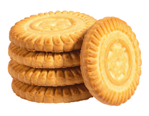 Stacked golden biscuits with detailed center and ridged edges