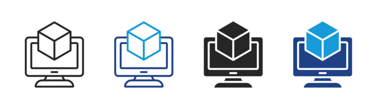 3D Model icon set multiple style collection