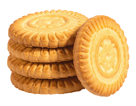 Stacked golden biscuits with detailed center and ridged edges