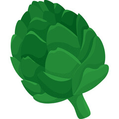 A Single Green Artichoke Vegetable with a Stem on a Transparent Background Simple Graphic Illustration