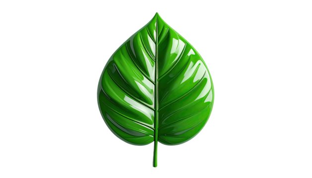 Glossy green leaf with prominent veins against a black background - Powered by Adobe