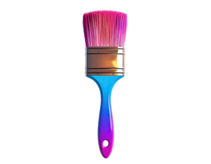 Colorful paintbrush, bright pink bristles and a blue handle