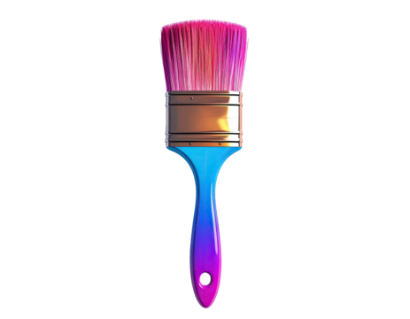 Colorful paintbrush, bright pink bristles and a blue handle