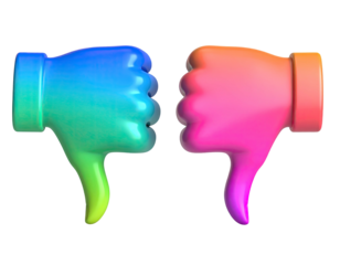 Gradient thumbs-down icons, vibrant colors on a dark background