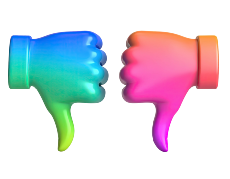 Gradient thumbs-down icons, vibrant colors on a dark background