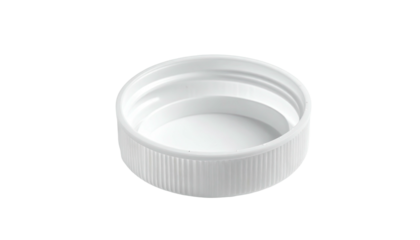 White plastic ribbed bottle cap, seen from inside