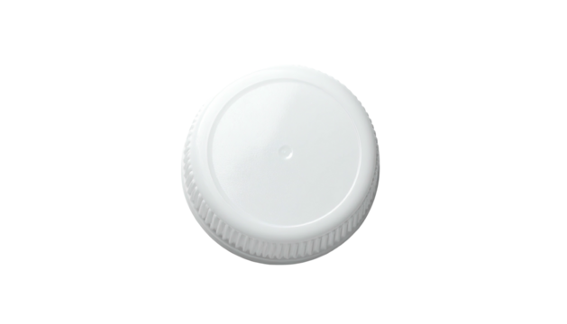 White bottle cap, ribbed edge, round top, centered view