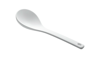 Sleek white plastic spoon with rounded head, isolated shot