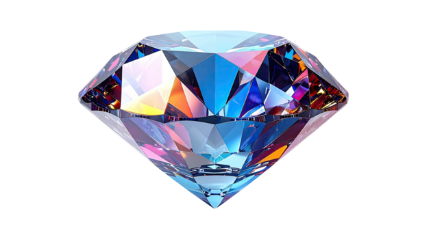 Faceted diamond in full frame sparkles on a dark background