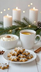 Bright Scandinavian Holiday Setup with Ginger Cookies and Mulled Wine 