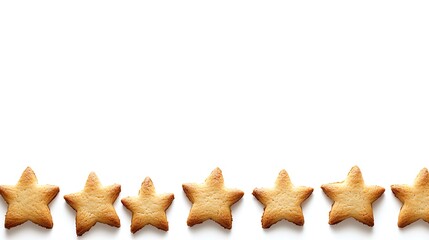 A Christmas background with star-shaped cookies placed along the bottom edge, white blank space above 