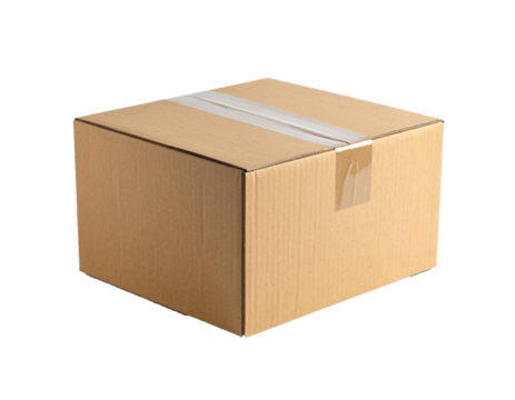 Cardboard Shipping Box with Labels Isolated on White Background
