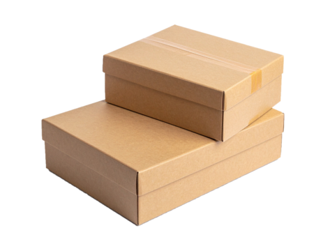 Cardboard Shipping Box with Labels Isolated on White Background