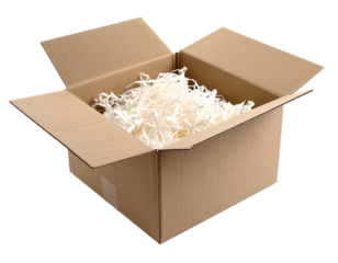 Cardboard Shipping Box with Labels Isolated on White Background