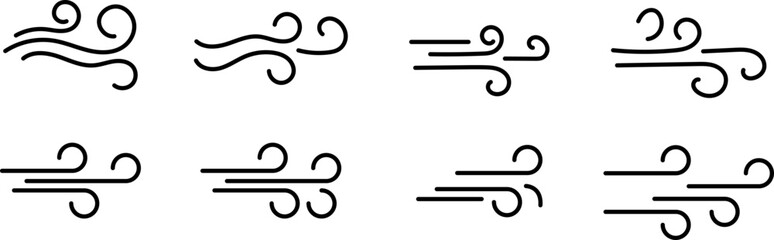 Stylized wind swirls and gusts icon set