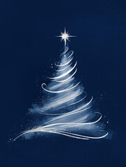 Modern abstract Christmas tree painted in soft white watercolor layers with splatter details and a radiant star, perfect for holiday card templates, seasonal advertising, winter editorial use, digital