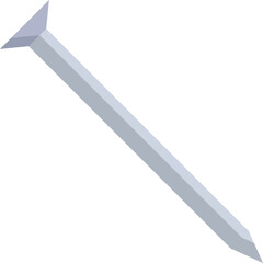 A Single Silver Metal Nail with a Square Head and Sharp Point Against a Transparent White Background