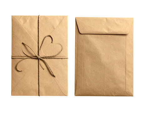 Two Brown Paper Envelopes with String Button Closure isolated on transparent background