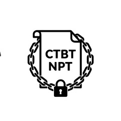 International Treaty Icon. Document with CTBT/NPT text and chain, advocating for the enforcement of global agreements to ban nuclear testing