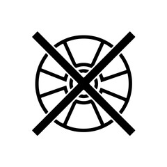 Prohibited nuclear symbol icon. Simple black and white graphic representing anti-nuclear testing and disarmament