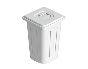 White plastic trash can with lid, isometric view