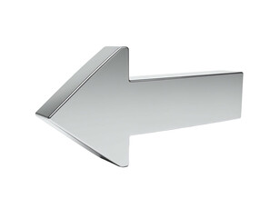 Metallic, shiny arrow pointing to the left on a black background