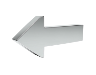 Metallic, shiny arrow pointing to the left on a black background