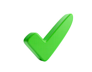 Glossy, bright green checkmark with a smooth, curved design