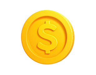 Golden coin with dollar sign on a black background, 3D render