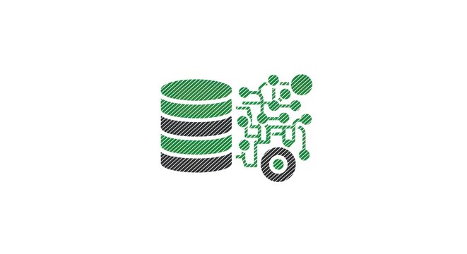 Data storage and processing concept with database and network connections.