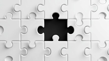 Fototapeta premium A close-up of a white jigsaw puzzle with a missing piece, emphasizing the concept of incompleteness.