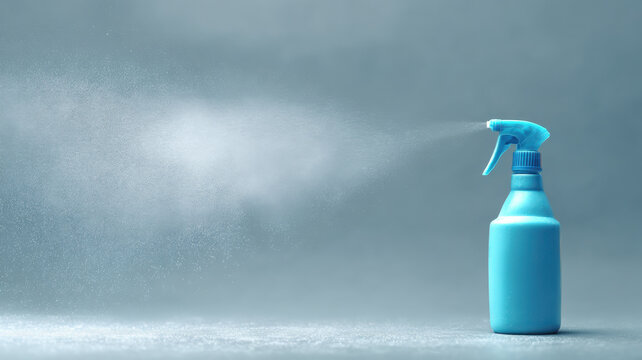 A refreshing spray bottle with mist, conveying cleanliness and freshness