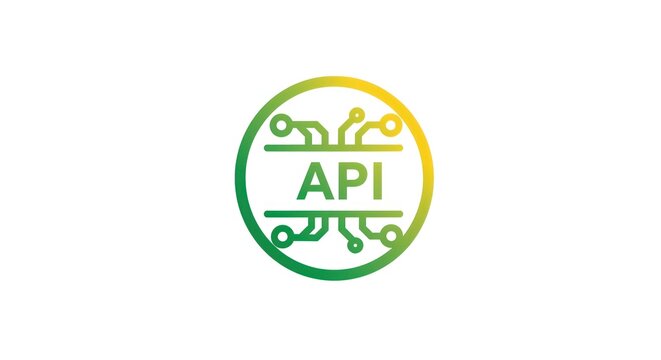 API logo design with circuit board elements in green and yellow.