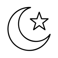 Obraz premium Minimal outline vector icon of crescent moon and star