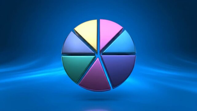 Abstract colorful pie chart graphic on blue background for business